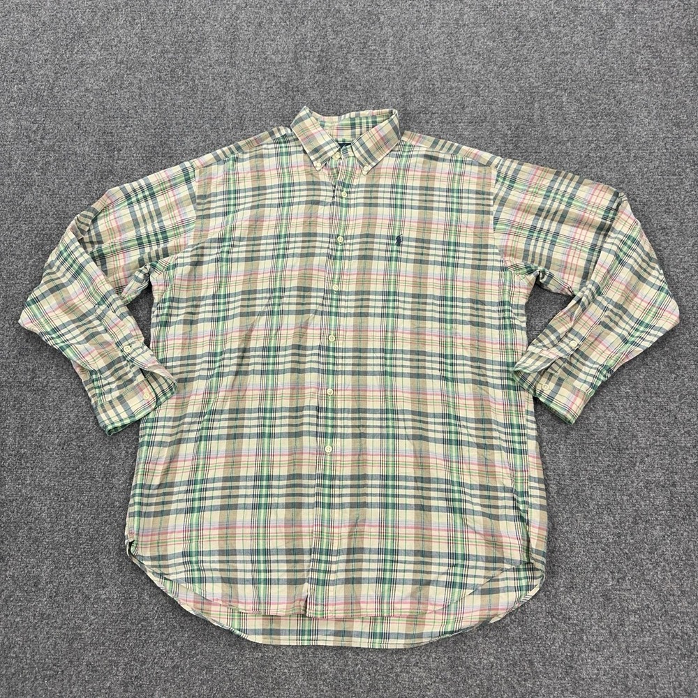 VTG Ralph Lauren Shirt Mens L Multicolor Plaid Cotton Long Sleeve Button Down